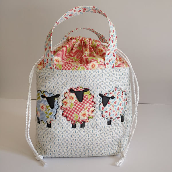 Spring Sheep Drawstring Bag Sewing Instructions pattern tutorial applique 