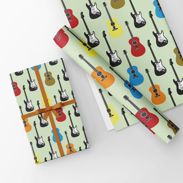 Gift Wrap Guitar Design & Matching Tag-Guitar Gift Wrapping Paper-Tag LG03
