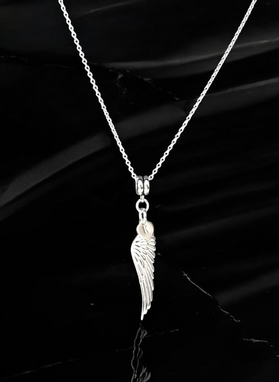 Sterling Silver Angel Wing  Heart Necklace, Personalised Heart Pendant
