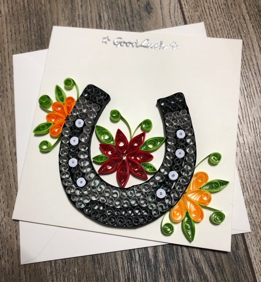 Handmade quilled Good luck card Folksy