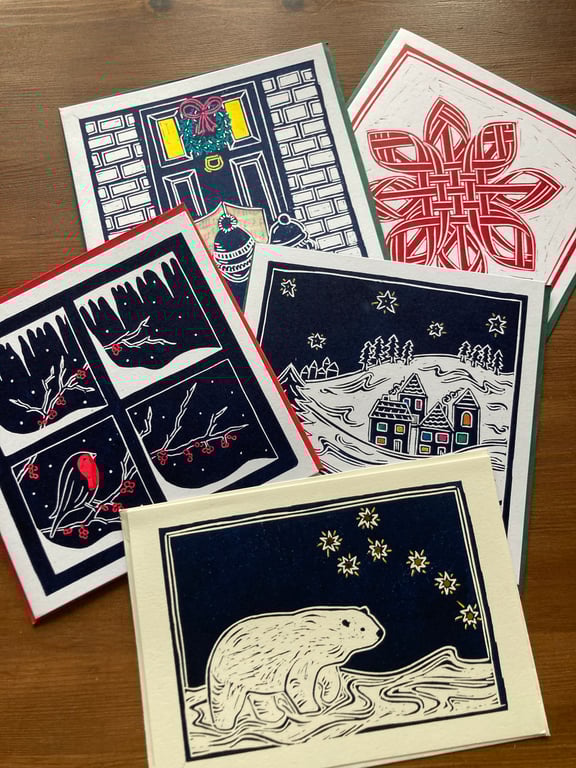 Handprinted Christmas Cards - pack of 5