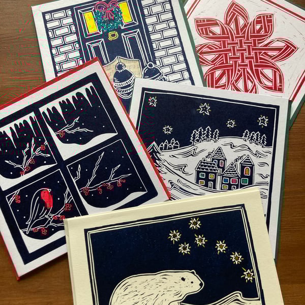 Handprinted Christmas Cards - pack of 5
