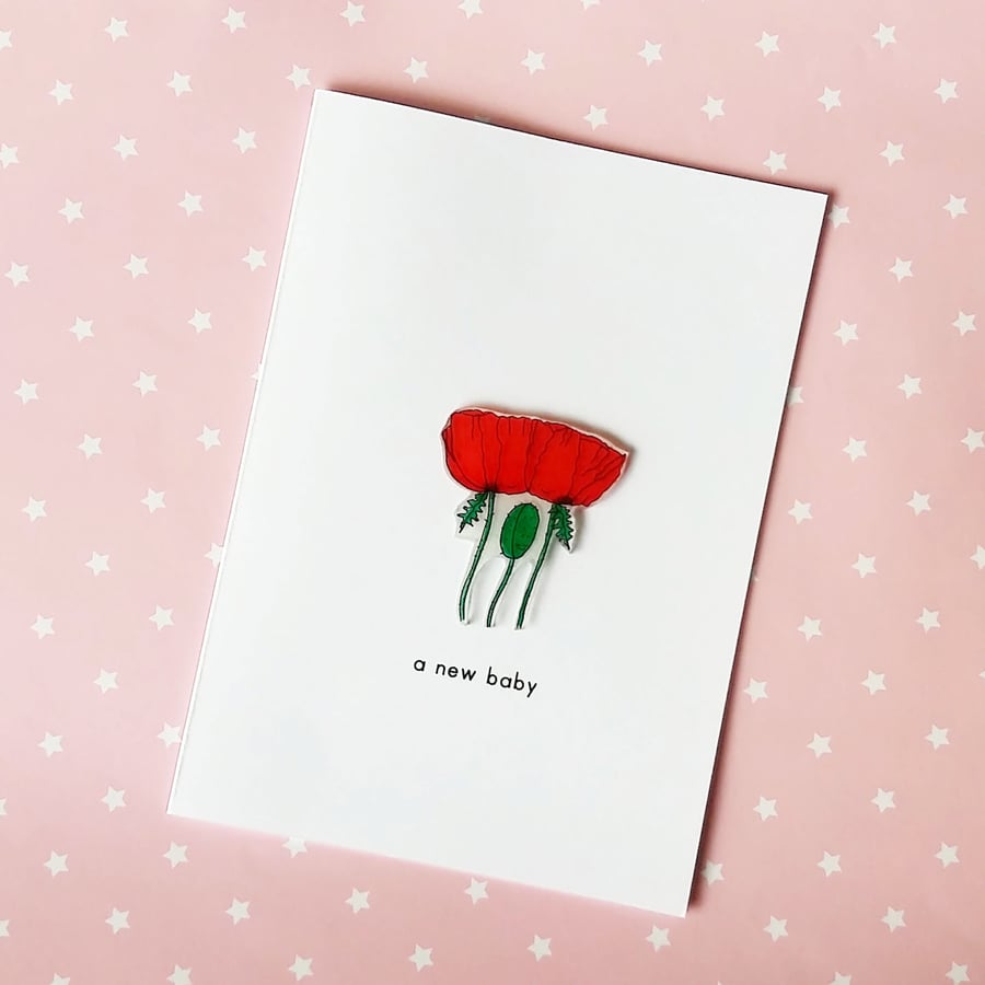 new baby card - poppy family - handmade card 