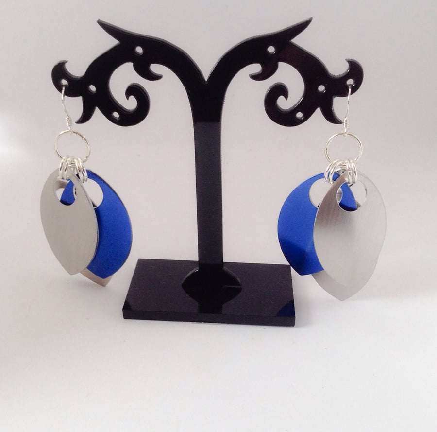 Blue Statement Earrings, Dragonscale Earrings, Scale Maille Earrings
