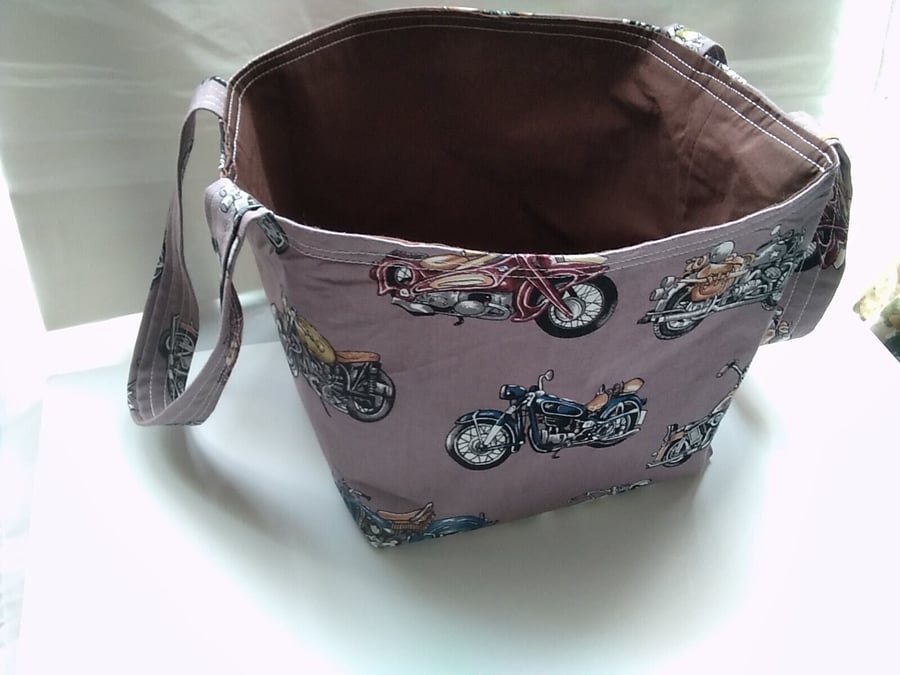 Motorcycle fabric storage box, Motorbike brown cotton basket, Biker Gift