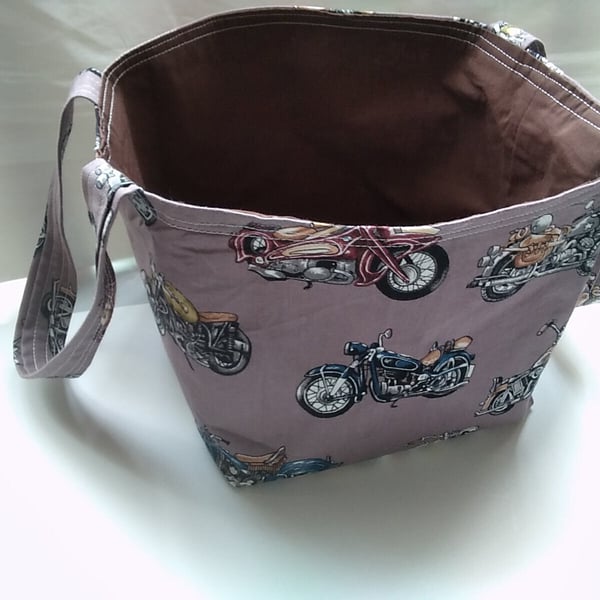 Motorcycle fabric storage box, Motorbike brown cotton basket, Biker Gift