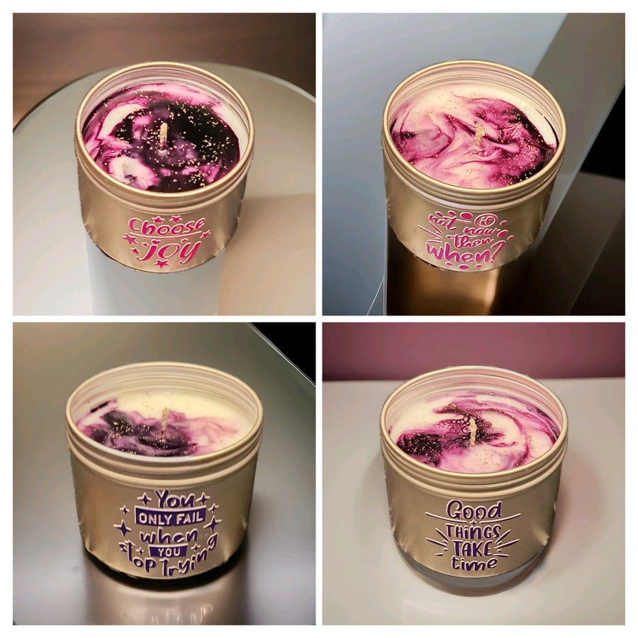 Handmade Marbel candles in gold tins 