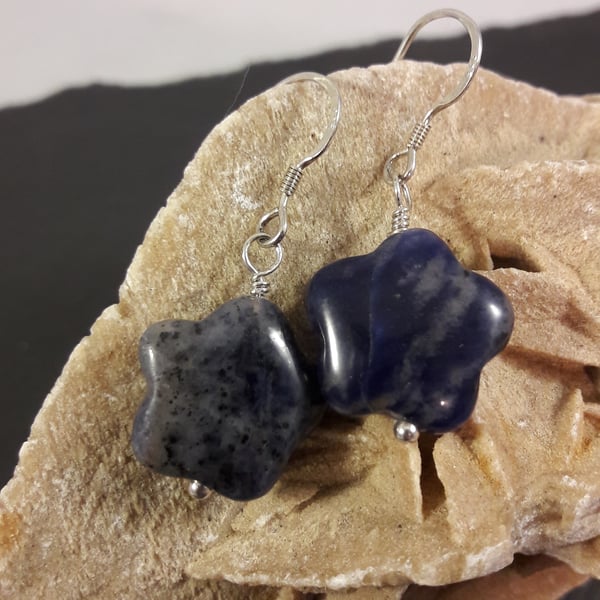 Sodalite Star and Sterling Silver Earrings