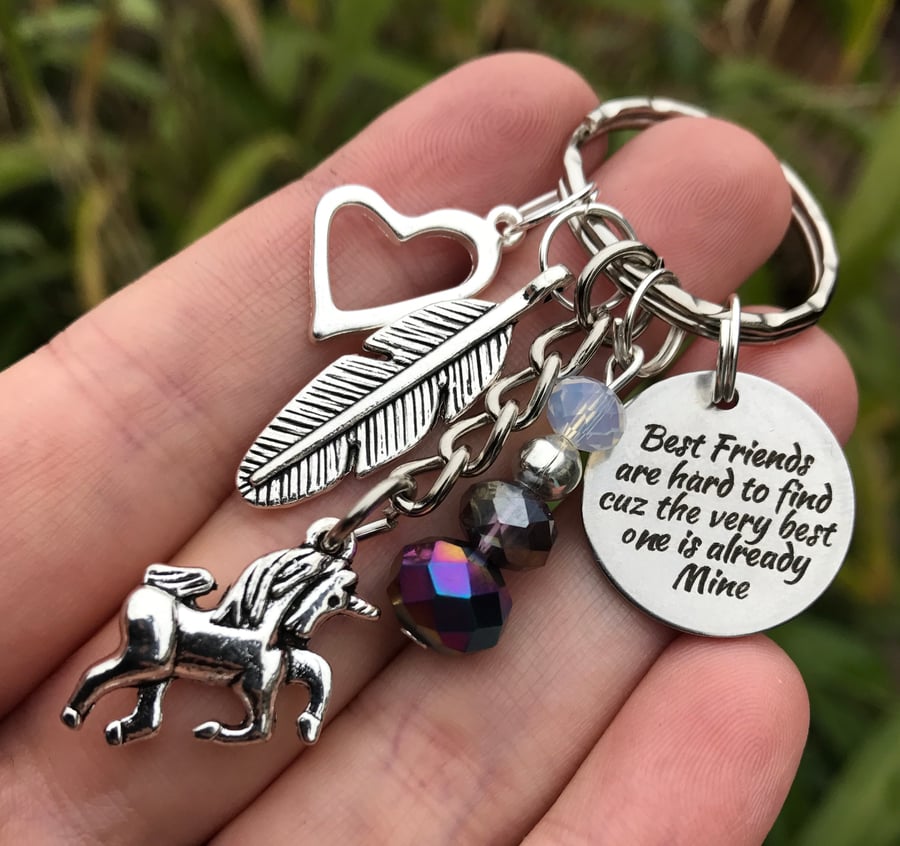 Unicorn Best Friends Rainbow Coloured Keyring Keychain Gift  