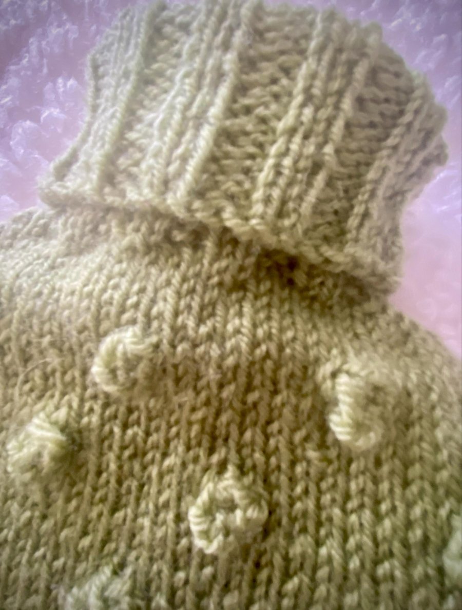 Hand Knitted Bobble Hot Water Bottle Cover - Soft Green