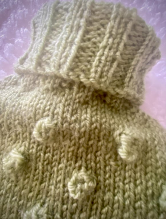 Hand Knitted Bobble Hot Water Bottle Cover - Soft Green