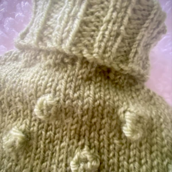 Hand Knitted Bobble Hot Water Bottle Cover - Soft Green