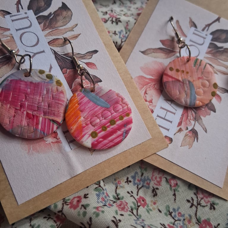 CLEARANCE! polymer clay earrings handmade- reduced-pink abstract