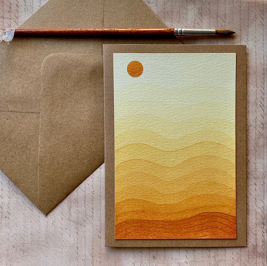 Abstract watercolour landscape, hand painted blank card