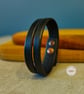 Handmade Full Grain Leather Bracelet - 16mm Black Split Design, Sam Browne Studs