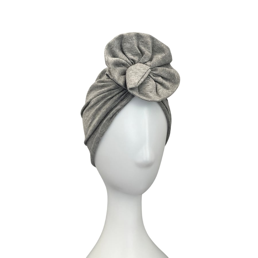 Grey Women's Turban Hat, Stretch Jersey Turban, Rosette Hair Turban, Alopecia 