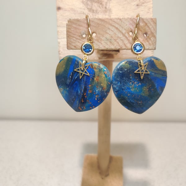 Blue galaxy space heart earrings 
