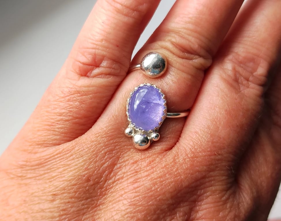 Tanzanite Ring Sterling Silver Adjustable Gemstone Jewellery Gift Box