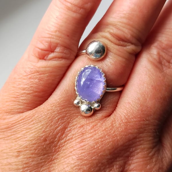 Tanzanite Ring Sterling Silver Adjustable Gemstone Jewellery Gift Box