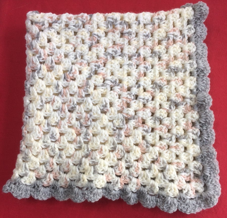 Winter Baby Blanket Peach Cream Grey Hand Crochet Baby Boy Girl Blanket