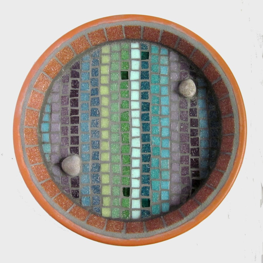 Linear Heather Mosaic Garden Bird Bath