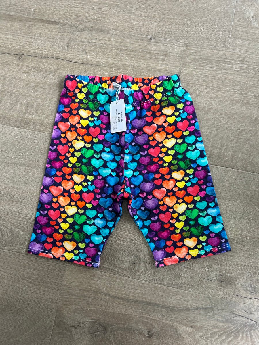 Navy Rainbow Heart Cycle Shorts - 2 years