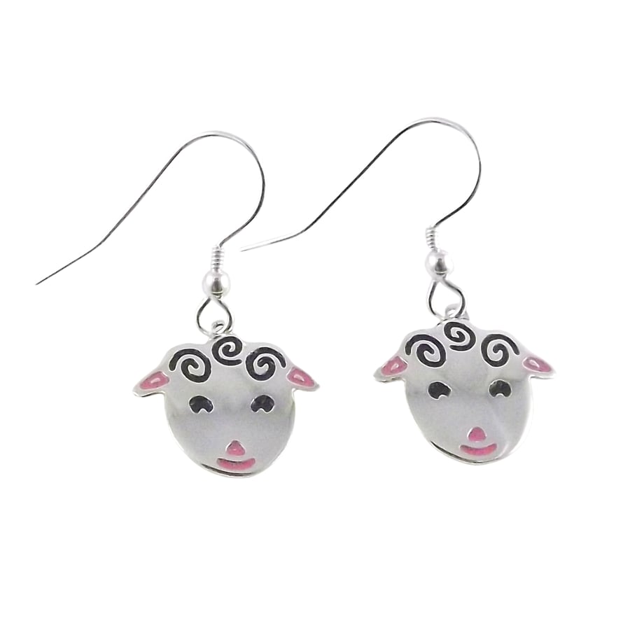 Sheep Drop Earrings, Silver Animal Jewellery, Handmade Lamb Gift for Her