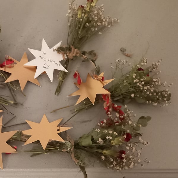 Mini festive dried flower bouquet with Christmas gift tag