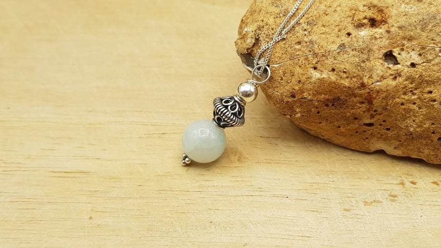 Small minimalist Aquamarine pendant necklace. March Birthstone