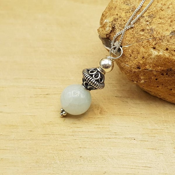Small minimalist Aquamarine pendant necklace. March Birthstone