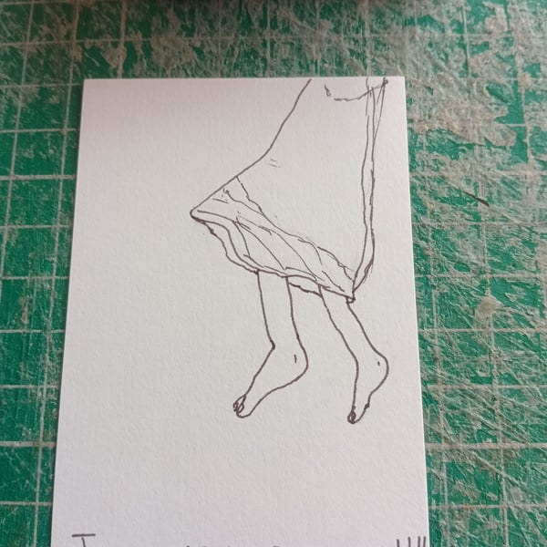 Pen illustration ACEO scribble style original art jumping girl