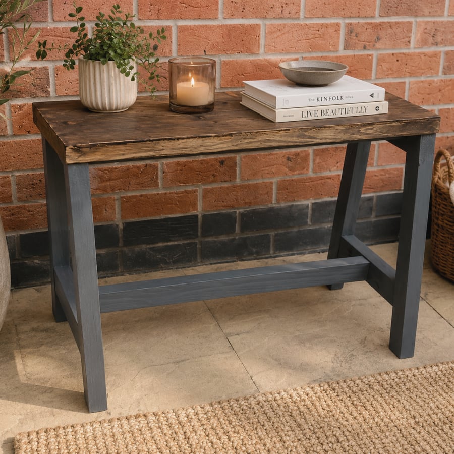 Handmade Rustic Wooden Bench - Dark Walnut & Charcoal - Farmhouse Bench Table
