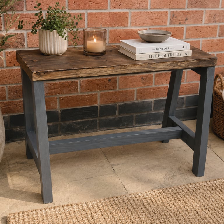 Handmade Rustic Wooden Bench - Dark Walnut & Charcoal - Farmhouse Bench Table