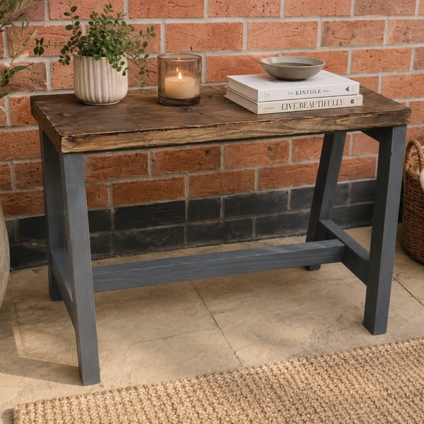 Handmade Rustic Wooden Bench - Dark Walnut & Charcoal - Farmhouse Bench Table