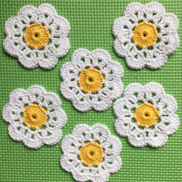 Crochet Daisy Flower Coasters Set of 6