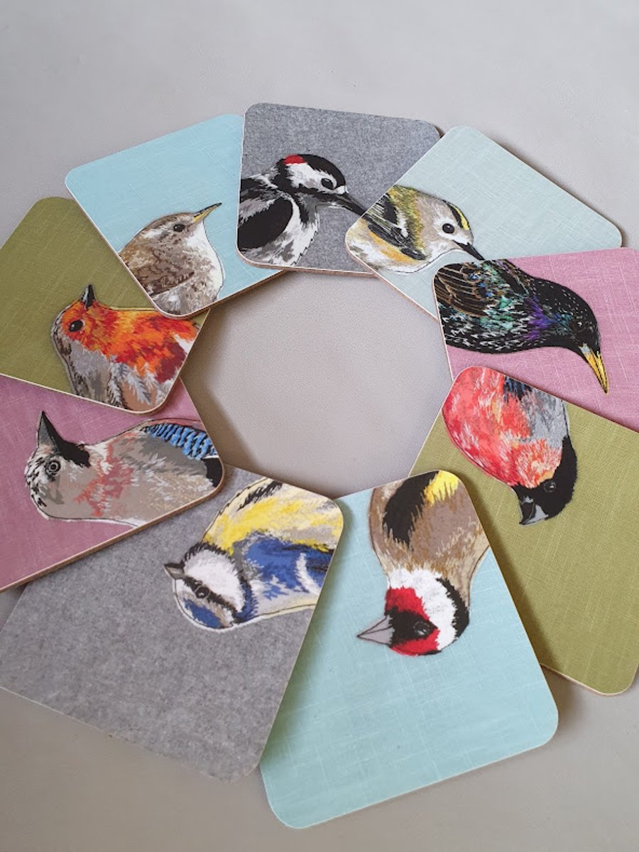 Selection of 4 or 6 'Peeking' Garden birds collection coasters (your own choice)