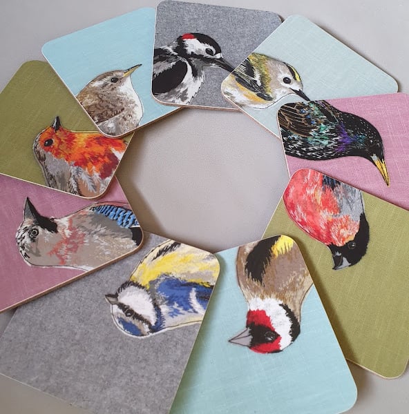 Selection of 4 or 6 'Peeking' Garden birds collection coasters (your own choice)