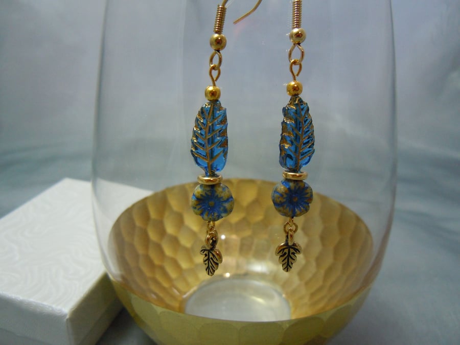 Gold plate Czech glass bead earrings 