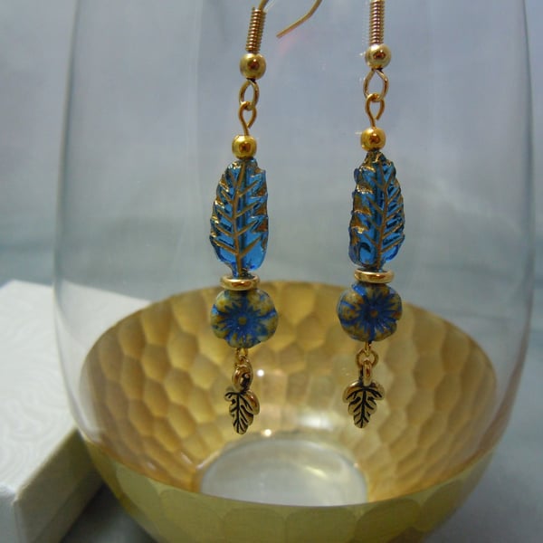 Gold plate Czech glass bead earrings 