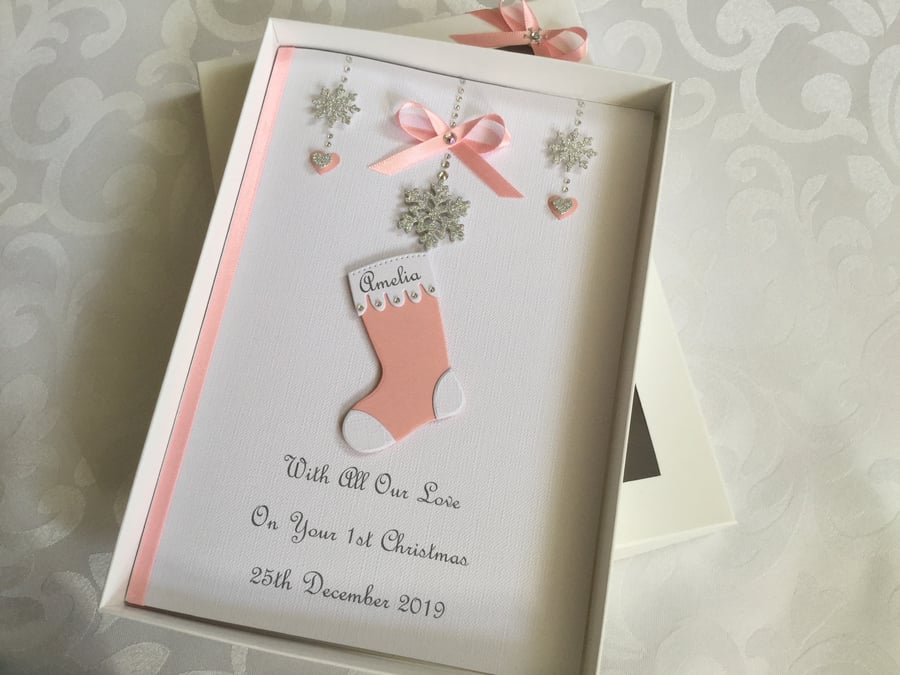 Personalised Baby’s 1st Christmas Card Boxed Daughter Granddaughter Girl First 