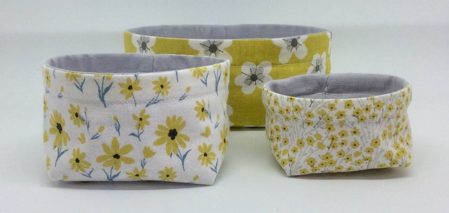 Beautiful bundle, Set of three fabric bowls, baskets