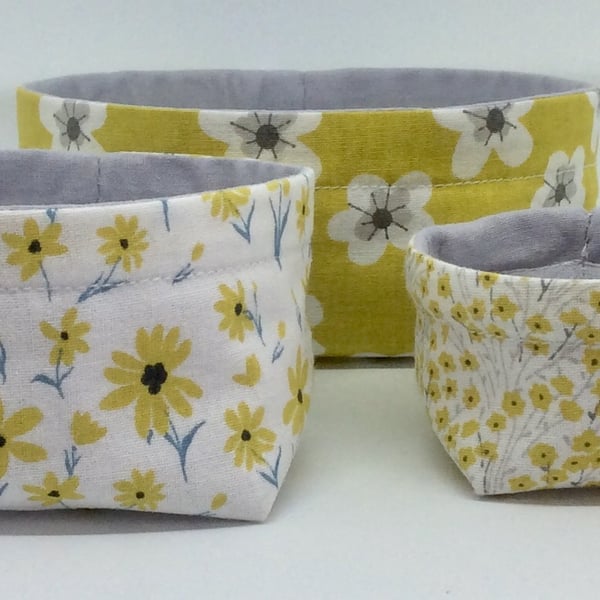 Beautiful bundle, Set of three fabric bowls, baskets
