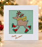 Handmade Cross-Stitch Christmas Card – Ice Skating Reindeer - Image 2