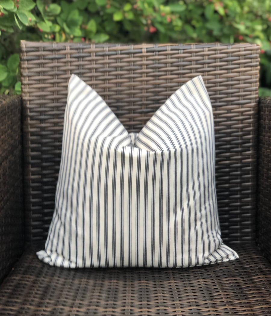 Black and Cream Ticking Cushion Cover (18” x 18”)