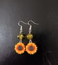 Sunflower charm silver dangle earrings with green beads - Image 4
