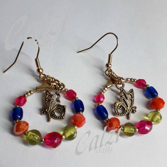 Butterfly Charm & Crystal Bead Hoop Earrings