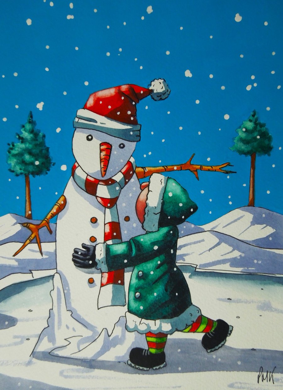 Original UK Art    " The Snowman "   10 x 7 "