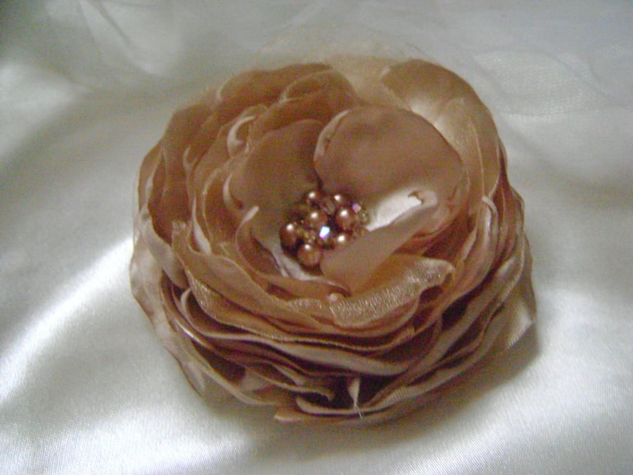 Cappuccino Silky Jewelled Hair Flower