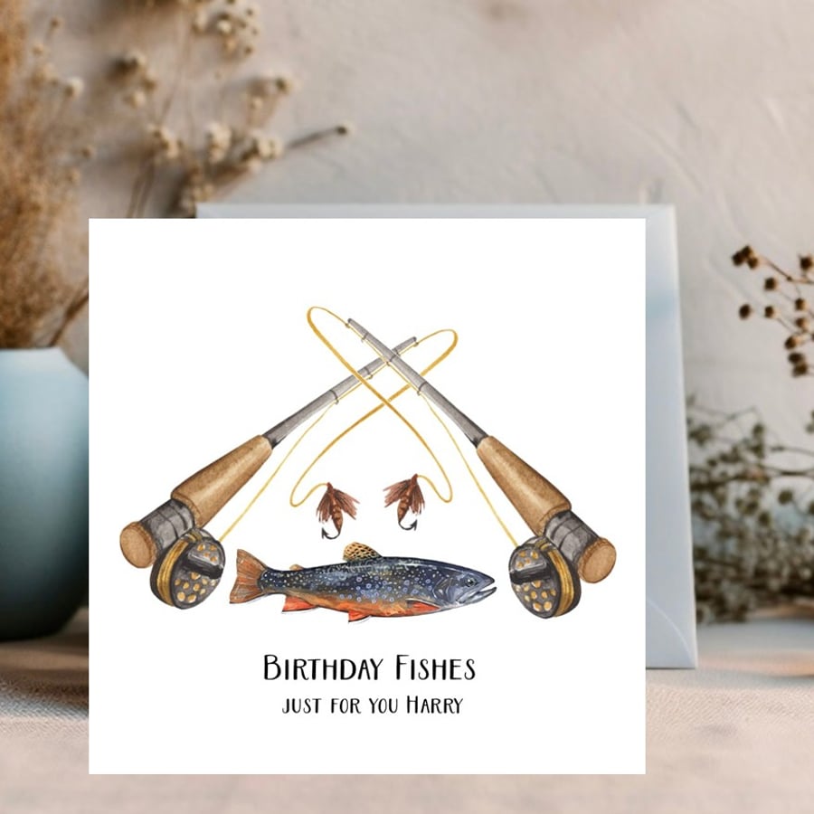 Personalised Watercolour Fly Fishing Card 