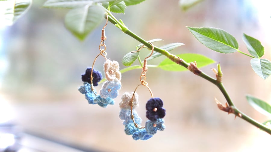 Blue Florals Crochet Earrings
